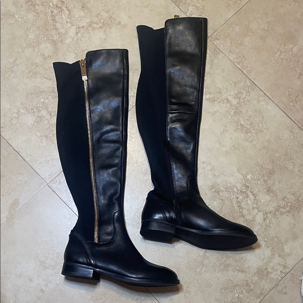 Aldo Aahliyah Black Over the Knee Boots with Gold Zipper